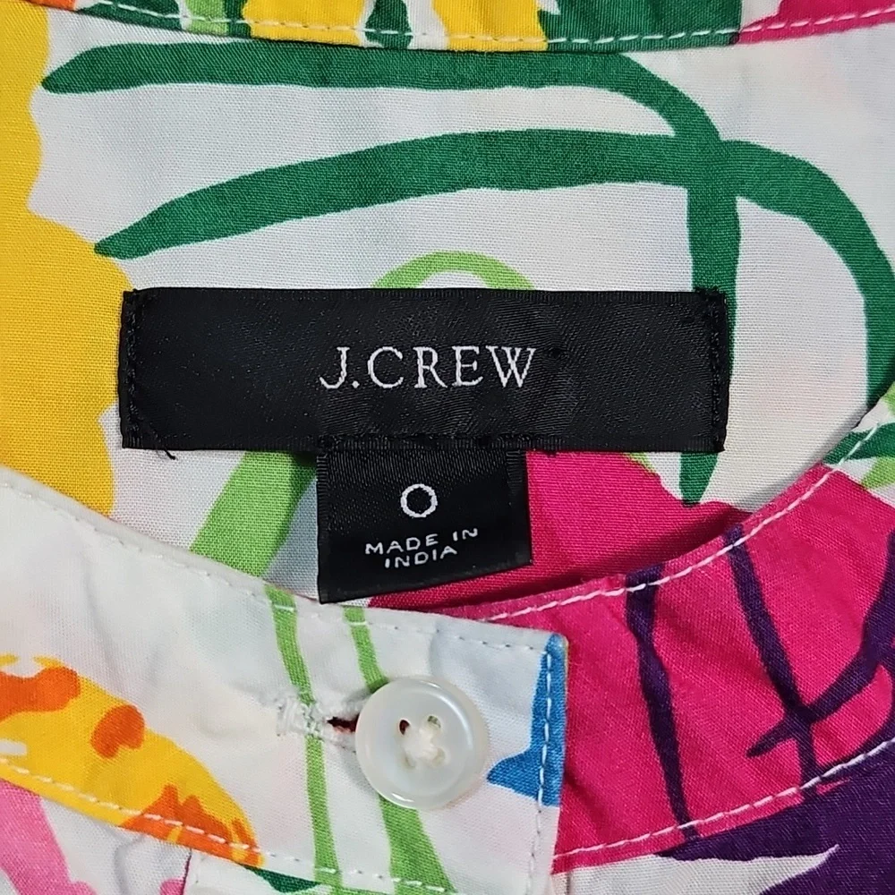 J. Crew 100% Cotton Vibrant Multi-Color Floral Puff Sleeve Ruffle Hem Dress - Picture 14 of 16